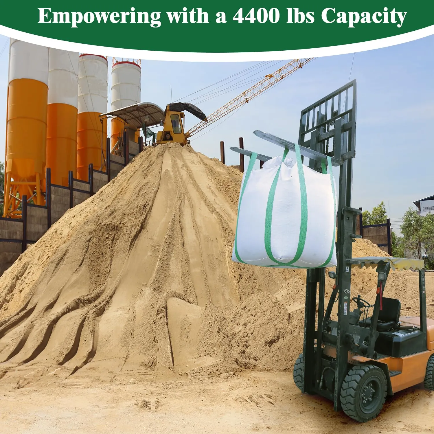 10 Pack FIBC Bulk Bag,2 Ton Bag,35"L x 35"W x 43"H,4400lbs SWL, Woven Polypropylene Bags,Duffle Top Flat Bottom,Heavy Duty Bulk Bag