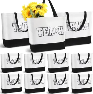 10 Pcs Teacher Tote Bags Women Teacher Appreciation End of the Year Gifts Canvas Letter Patches Handbag