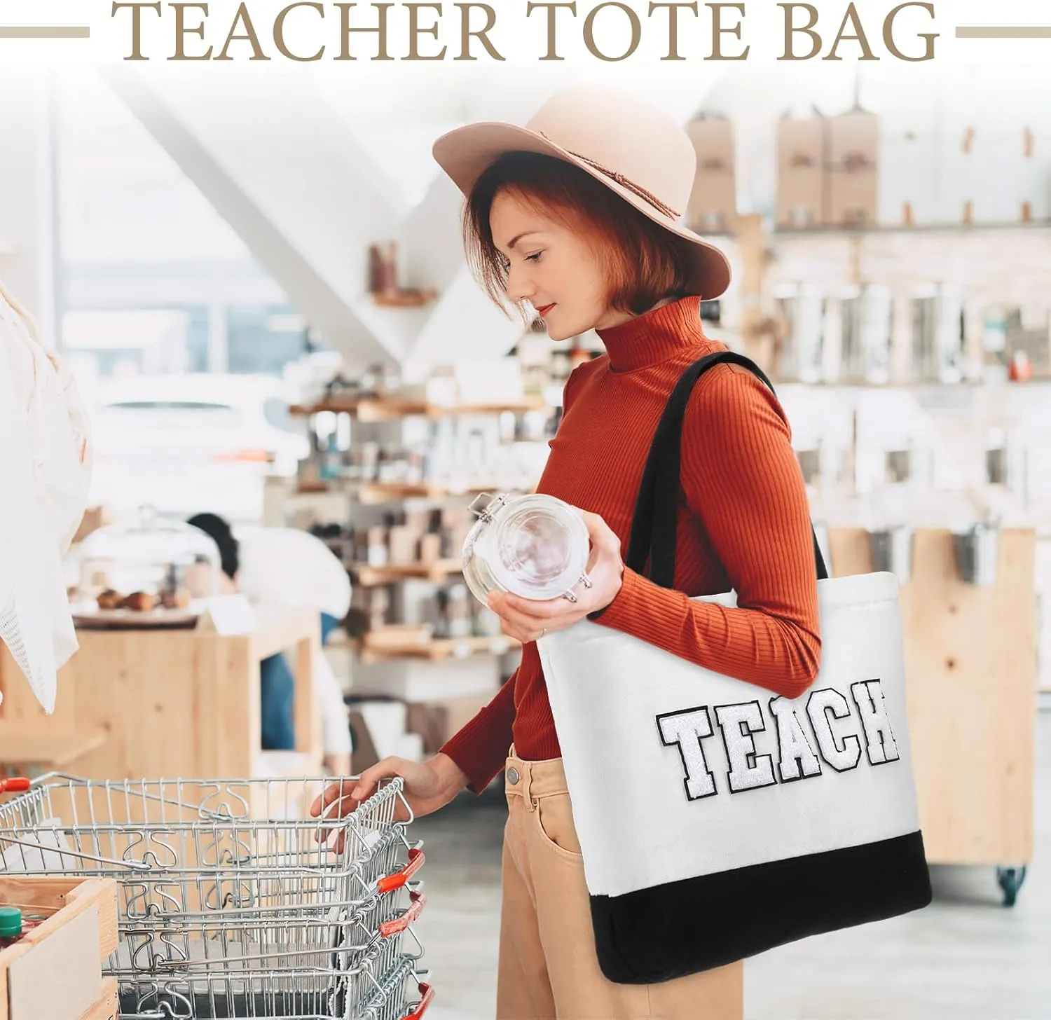 10 Pcs Teacher Tote Bags Women Teacher Appreciation End of the Year Gifts Canvas Letter Patches Handbag