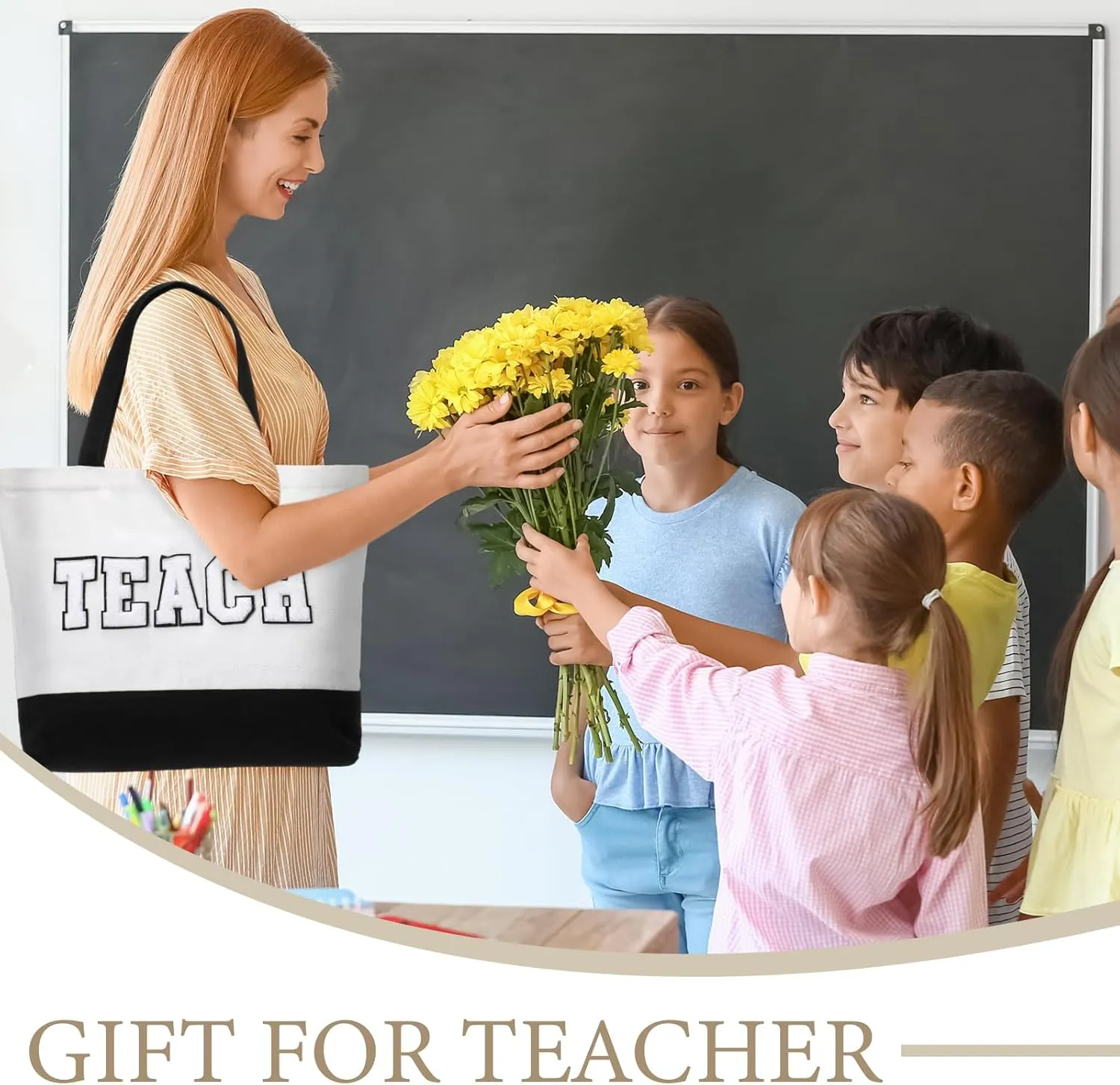 10 Pcs Teacher Tote Bags Women Teacher Appreciation End of the Year Gifts Canvas Letter Patches Handbag