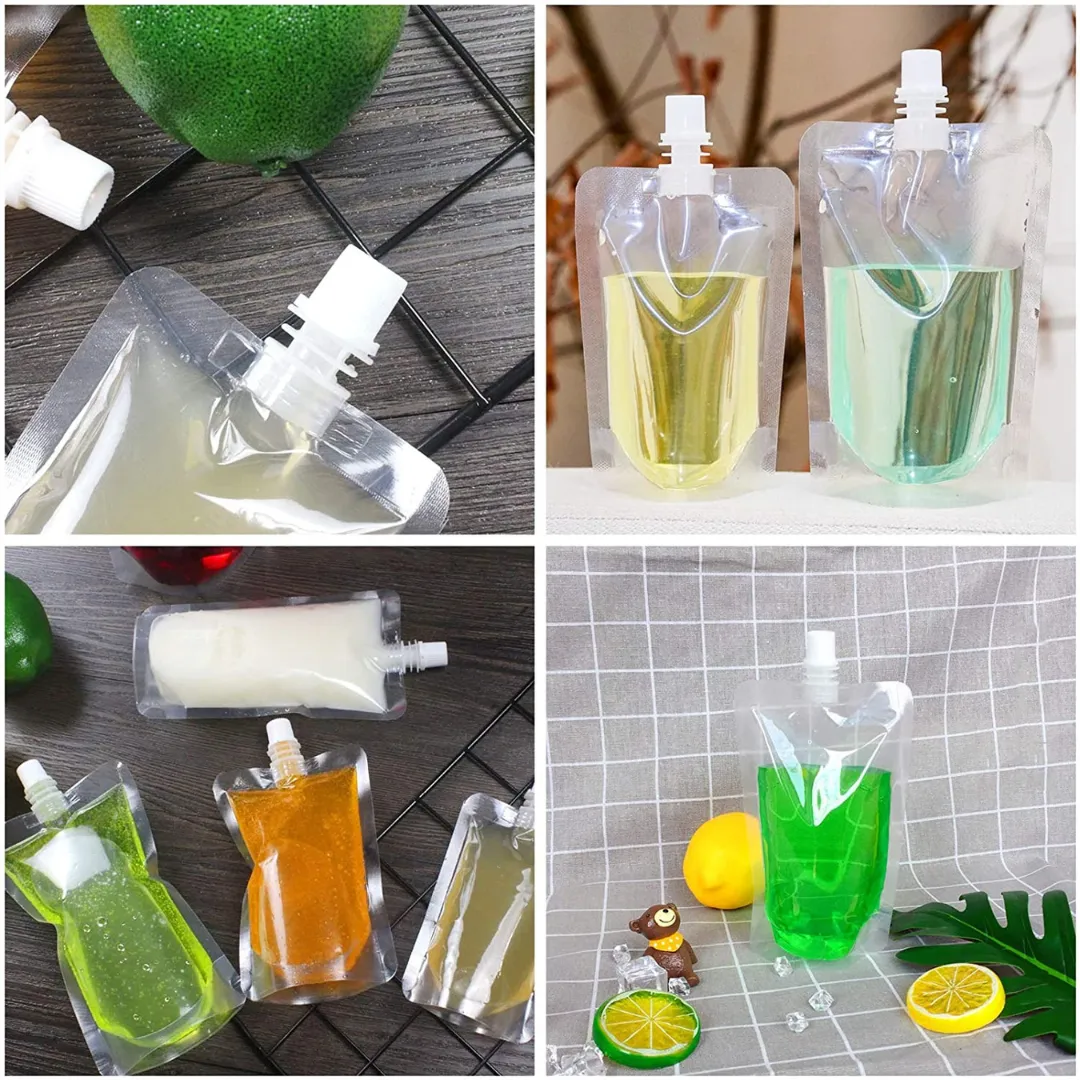 1000 ML Transparent Spout Pouch For Beverages Like Juice, Shake Etc. | Useful to store Handwash, Liquid Detergent And Any Other Liquid