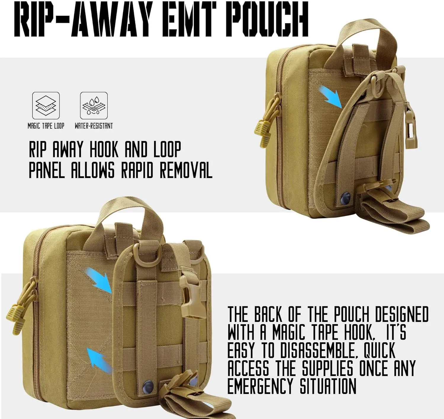 1000D Molle Ifak Pouch Rip Away, Tactical Tear Away Medical Pouch Empty, Military First Aid Pouch Bag Only for Camping Hiking Travel