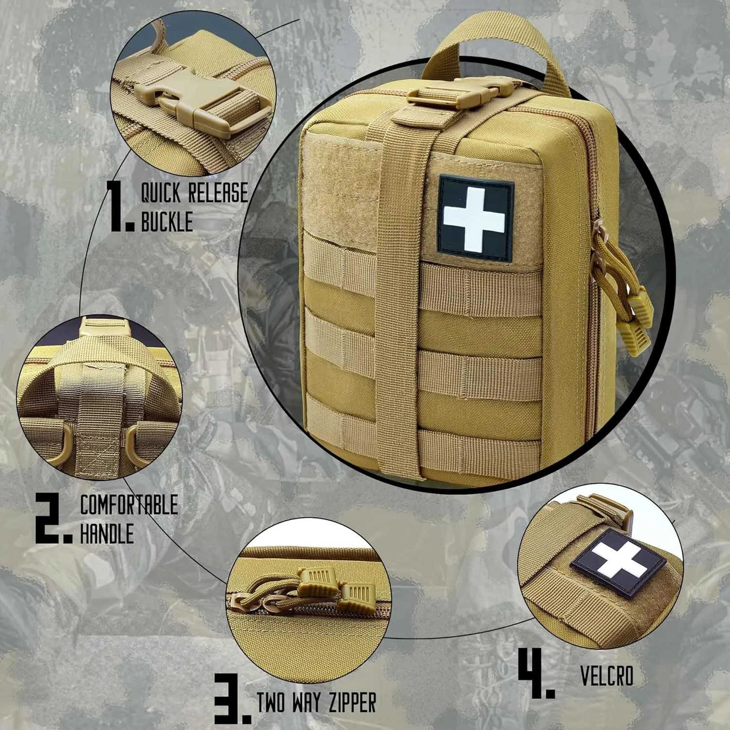 1000D Molle Ifak Pouch Rip Away, Tactical Tear Away Medical Pouch Empty, Military First Aid Pouch Bag Only for Camping Hiking Travel