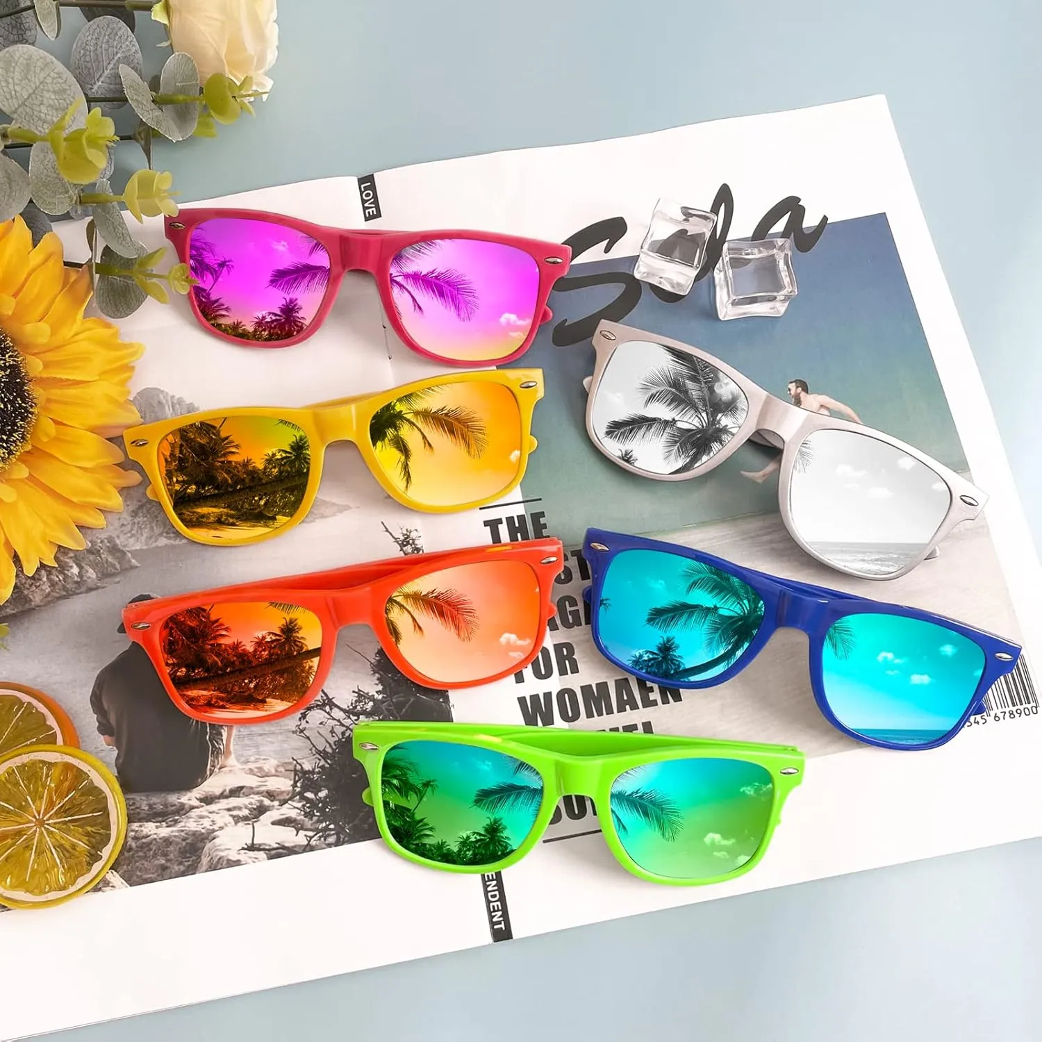 12/24 Pack Wholesale Colorful Mirror Reflective Sunglasses Bulk, Neon 80s 90s Sunglasses Party Favors Unisex