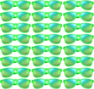 12/24 Pack Wholesale Colorful Mirror Reflective Sunglasses Bulk, Neon 80s 90s Sunglasses Party Favors Unisex