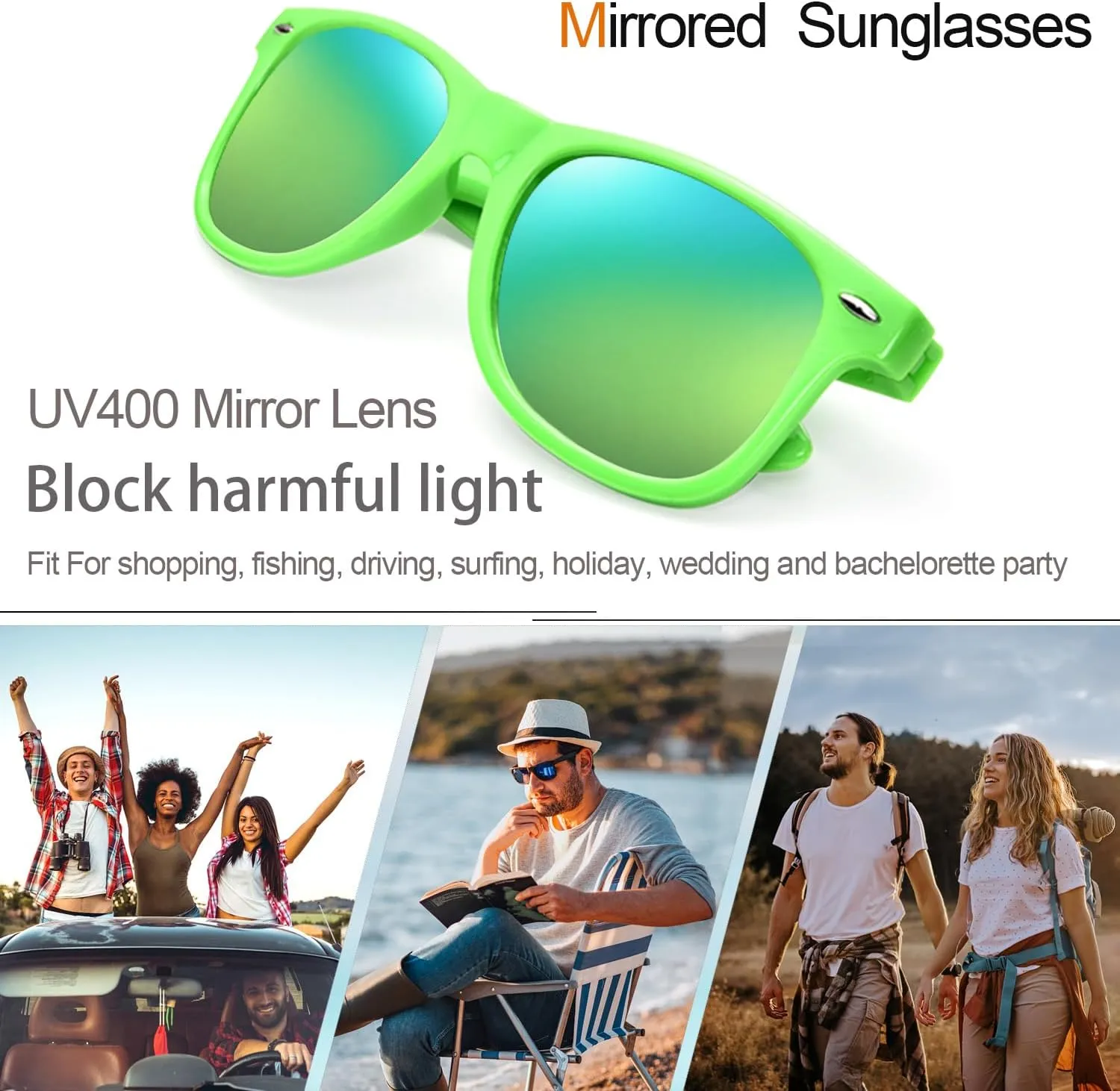 12/24 Pack Wholesale Colorful Mirror Reflective Sunglasses Bulk, Neon 80s 90s Sunglasses Party Favors Unisex