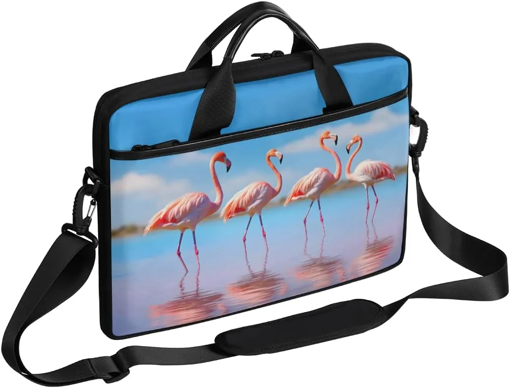 13-15 inch Row Of Flamingos portable laptop bag Flamingos single shoulder laptop bag, suitable for work, travel, and other purposes