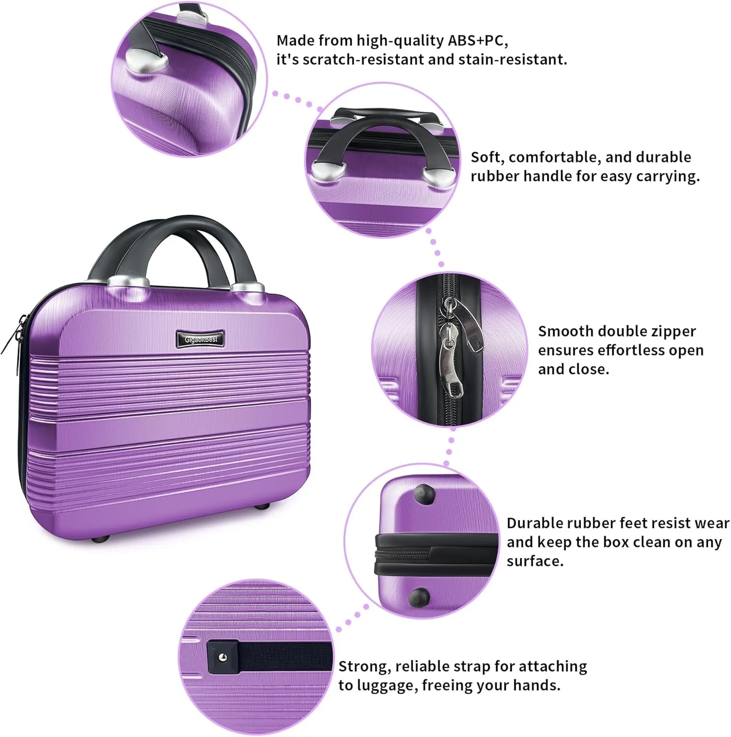 14" Portable Hard Shell Makeup Travel Case - Stylish PC ABS Cosmetic Organizer for Women - Scratch-Resistant, Elastic Strap, Mini Suitcase - Perfect for Romantic Gifts（Futuristic Purple）