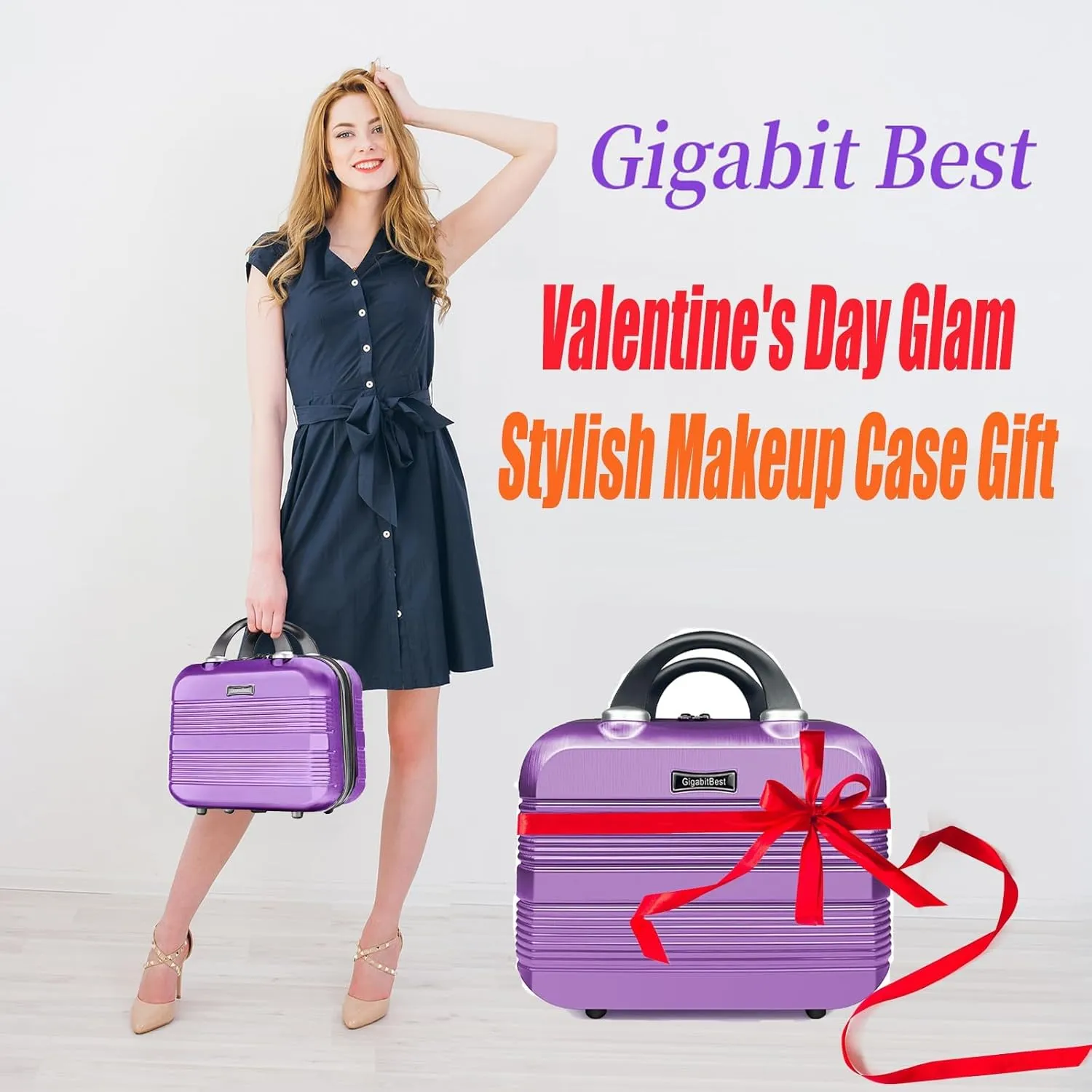 14" Portable Hard Shell Makeup Travel Case - Stylish PC ABS Cosmetic Organizer for Women - Scratch-Resistant, Elastic Strap, Mini Suitcase - Perfect for Romantic Gifts（Futuristic Purple）