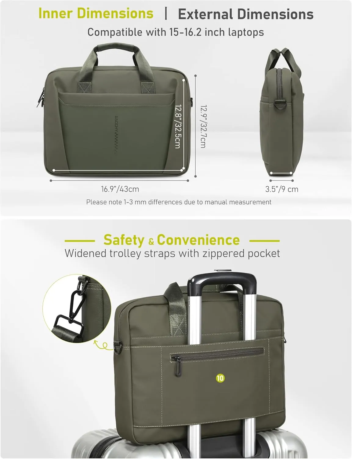 15-16 Inch Granulated Shoulder Portable Bag, Compatible with MacBook Pro 16 M4/M3/M2/M1, ASUS Vivobook 16/16X Laptop, Crossbody Laptop Bag, Cypress Green