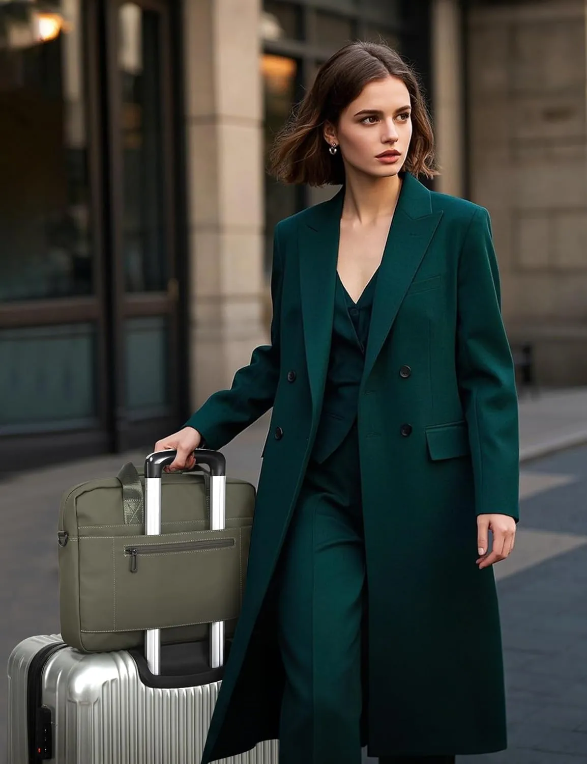 15-16 Inch Granulated Shoulder Portable Bag, Compatible with MacBook Pro 16 M4/M3/M2/M1, ASUS Vivobook 16/16X Laptop, Crossbody Laptop Bag, Cypress Green