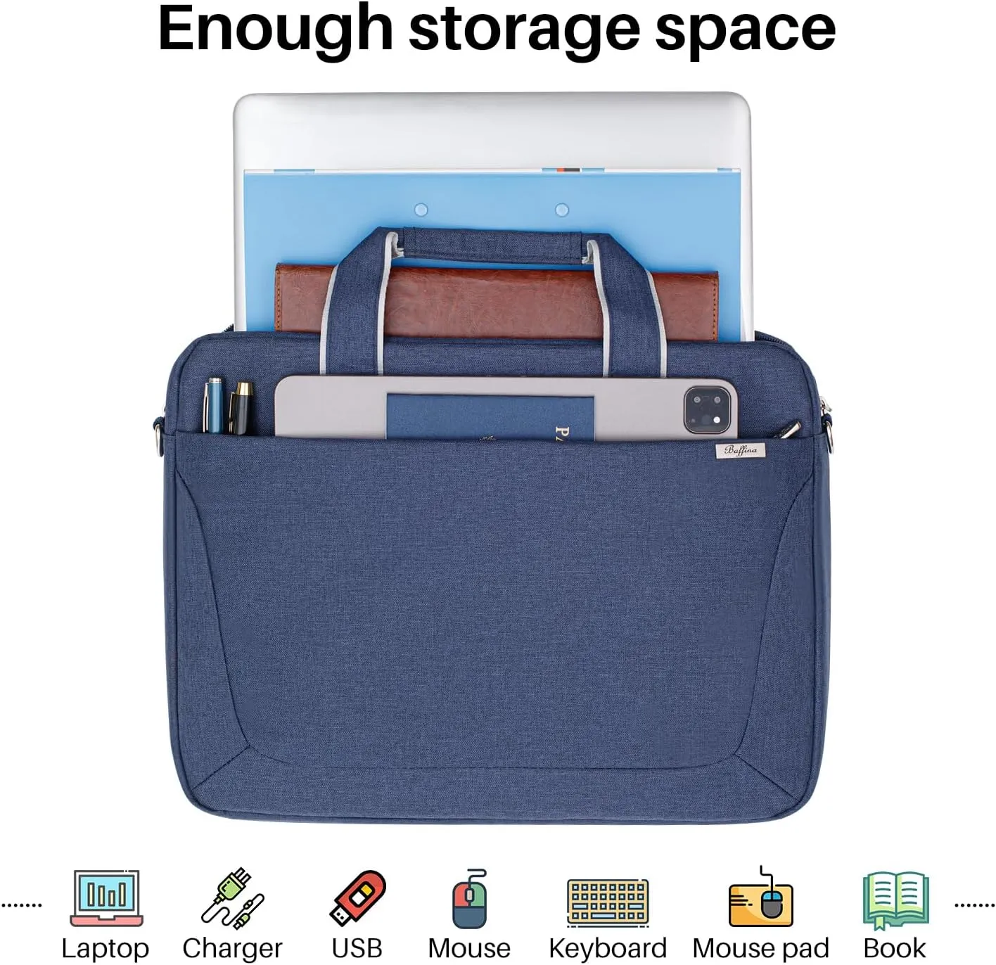 15.6 16 Inch Laptop Shoulder Bag for Men Women,Waterproof Computer Carrying Case Messenger Bag with Strap,Laptop Briefcase for 14-15-16 Inch MacBook/Chromebook/Notebook Hp Dell Acer Asus,Blue