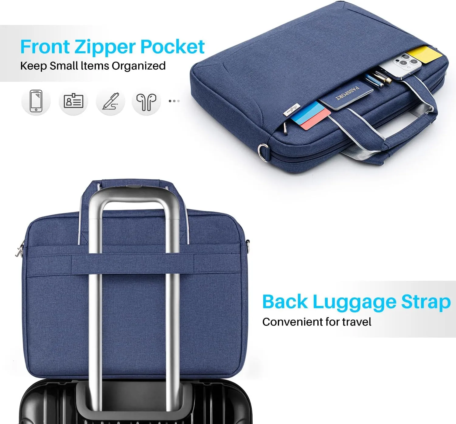 15.6 16 Inch Laptop Shoulder Bag for Men Women,Waterproof Computer Carrying Case Messenger Bag with Strap,Laptop Briefcase for 14-15-16 Inch MacBook/Chromebook/Notebook Hp Dell Acer Asus,Blue