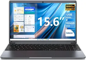15.6 Inch Laptop 12GB DDR4 1024GB SSD, Laptops Computer with Celeron Quad-Core Processor(Up to 2.9GHz), FHD 1920x1080, Mini HDMI, 2.4/5.0G WiFi, Webcam, USB 3.0, BT4.2, Type-C