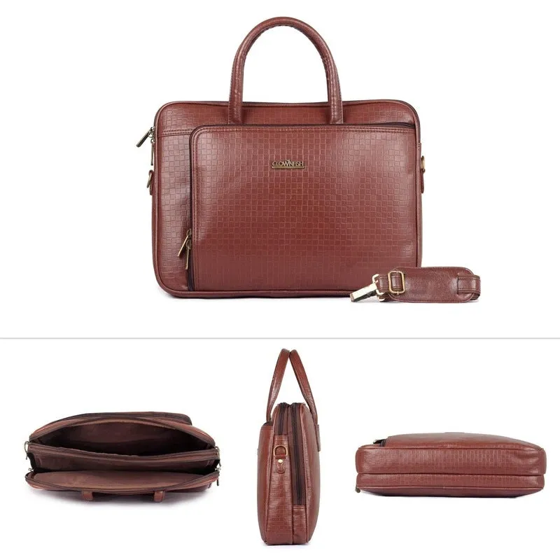 15.6 inch Laptop Messenger Bag - Faux Leather, Padded Compartment | Adjustable Shoulder Strap | Brick Red