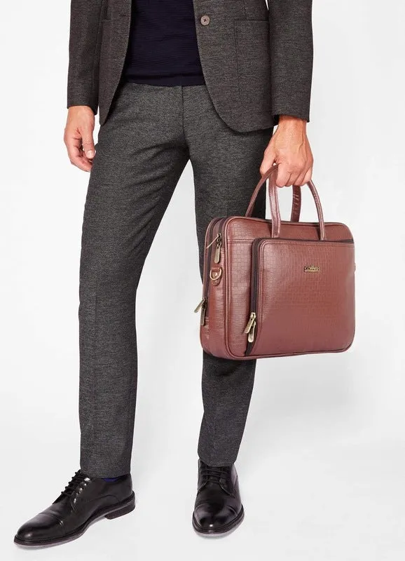 15.6 inch Laptop Messenger Bag - Faux Leather, Padded Compartment | Adjustable Shoulder Strap | Brick Red