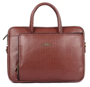 15.6 inch Laptop Messenger Bag - Faux Leather, Padded Compartment | Adjustable Shoulder Strap | Brick Red