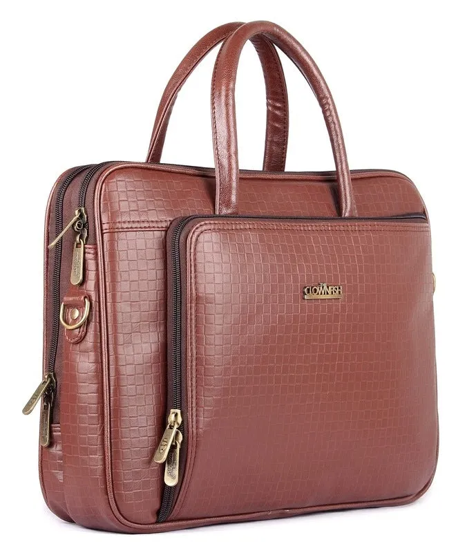 15.6 inch Laptop Messenger Bag - Faux Leather, Padded Compartment | Adjustable Shoulder Strap | Brick Red