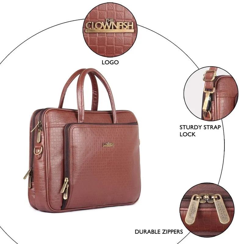 15.6 inch Laptop Messenger Bag - Faux Leather, Padded Compartment | Adjustable Shoulder Strap | Brick Red