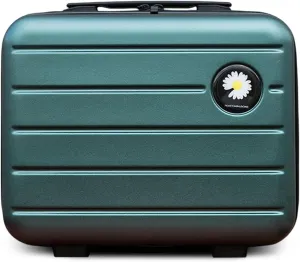 16 inches Large Capacity Hard Shell Cosmetic Case with Zipper and Handle Makeup Travel Case for Women Girl Dark green