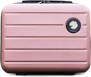 16 inches Large Capacity Hard Shell Cosmetic Case with Zipper and Handle Makeup Travel Case for Women Girl Rose gold