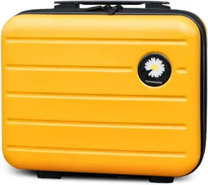 16 inches Large Capacity Hard Shell Cosmetic Case with Zipper and Handle Makeup Travel Case for Women Girl Yellow