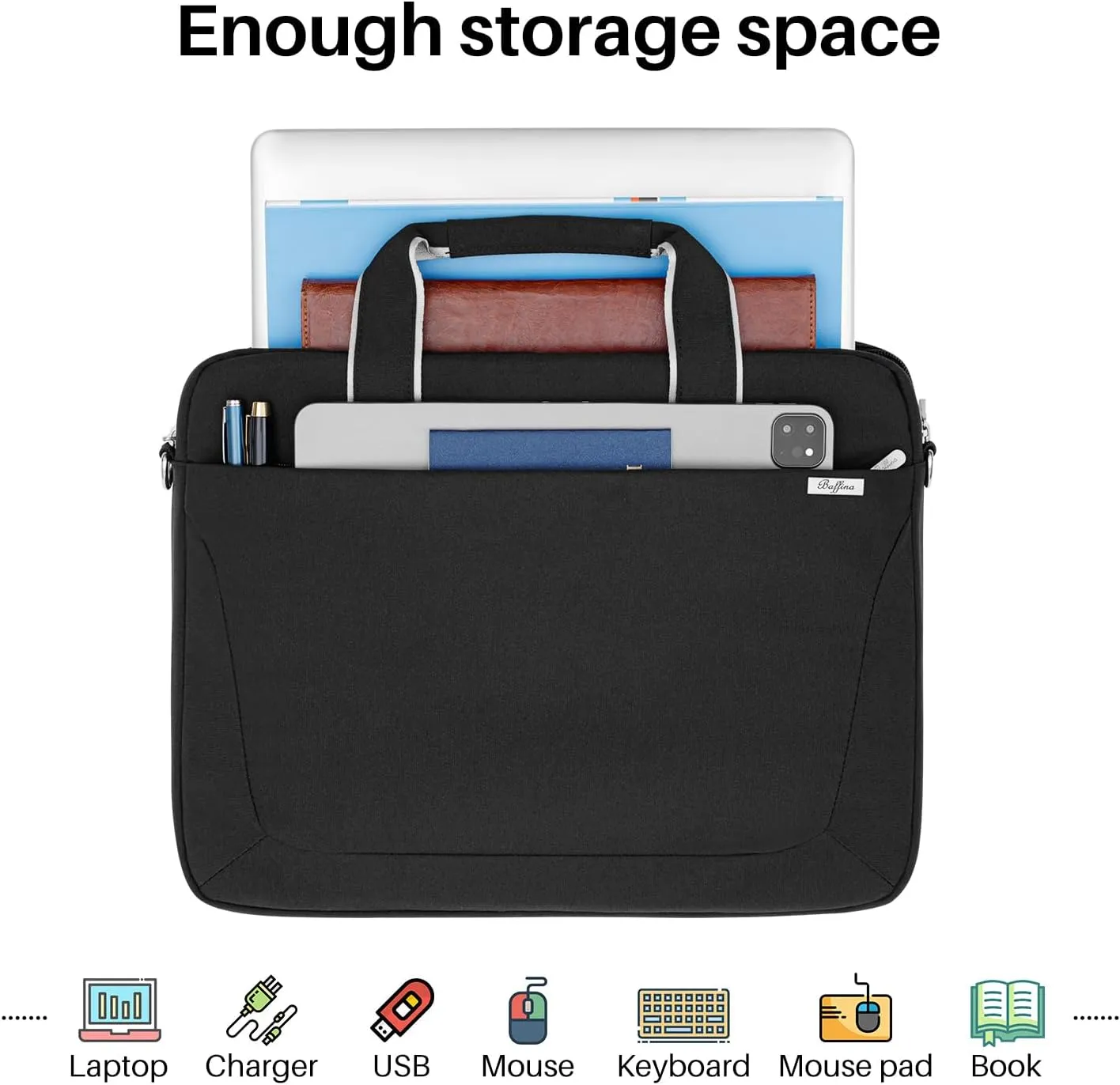 17 17.3 Inch Laptop Shoulder Bag for Men Women,Waterproof Computer Carrying Case Messenger Bag with Strap for 17"-18" HP Dell,Laptop Briefcase for Office business Travel College School,Black