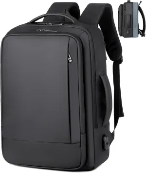 17/15.6" Business laptop backpack, PU backpack, Travel laptop backpack,carry on backpack, Expandable laptop backpack Men (01#Standard, Black)