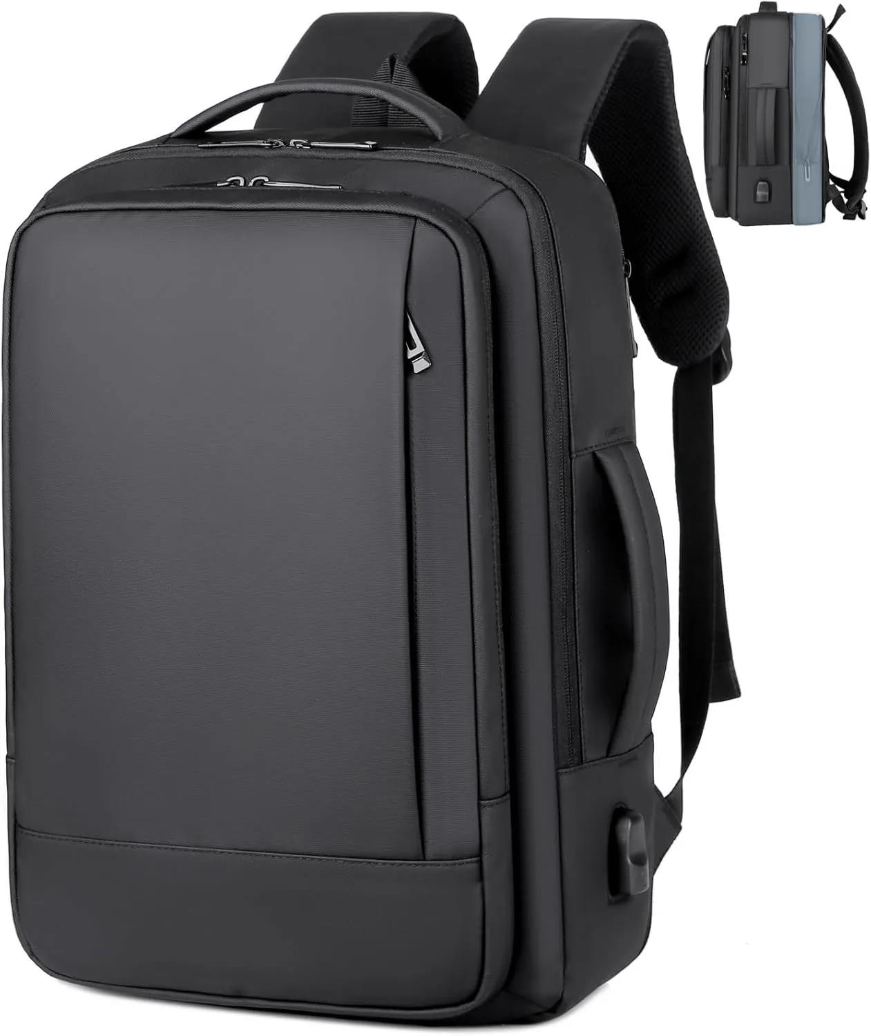 17/15.6" Business laptop backpack, PU backpack, Travel laptop backpack,carry on backpack, Expandable laptop backpack Men (01#Standard, Black)