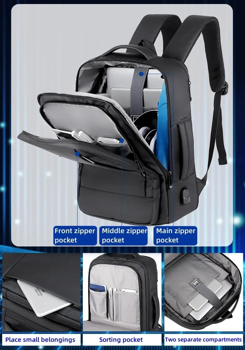 17/15.6" Business laptop backpack, PU backpack, Travel laptop backpack,carry on backpack, Expandable laptop backpack Men (01#Standard, Black)