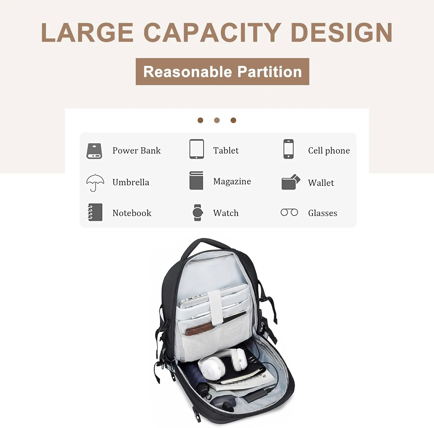 17.3 inch Laptop Backpack for Men & Women, Hard Shell Business Work Bag Large Capacity Handbag with USB Charging Port