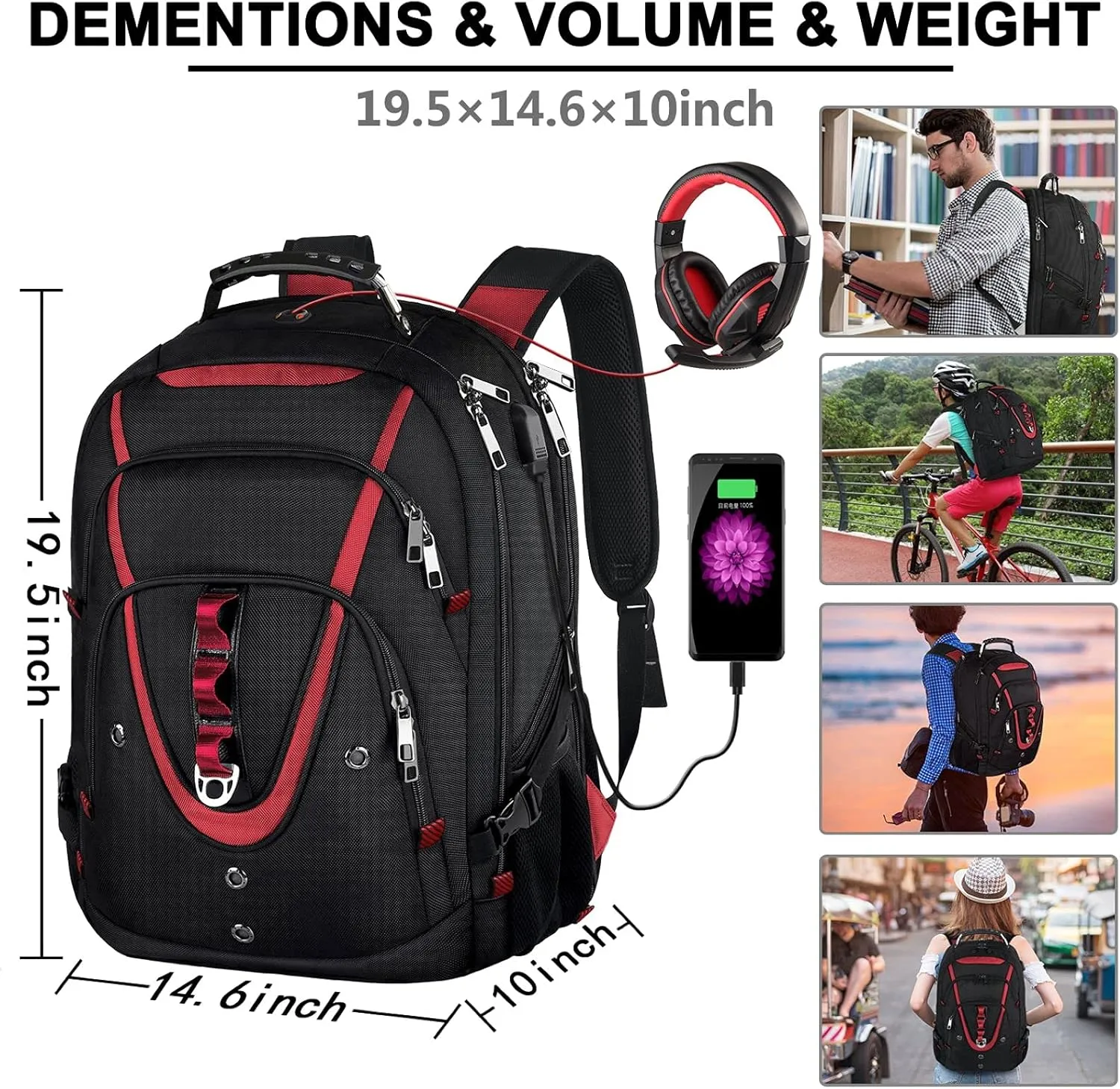 17.3 Laptop Backpack, Extra Large Travel laptop Backpack with Rain Cover, TSA Friendly Flight Approved with RFID Anti Theft Pocket and USB Charger Port, Water Resistant College Bag for Men and Women