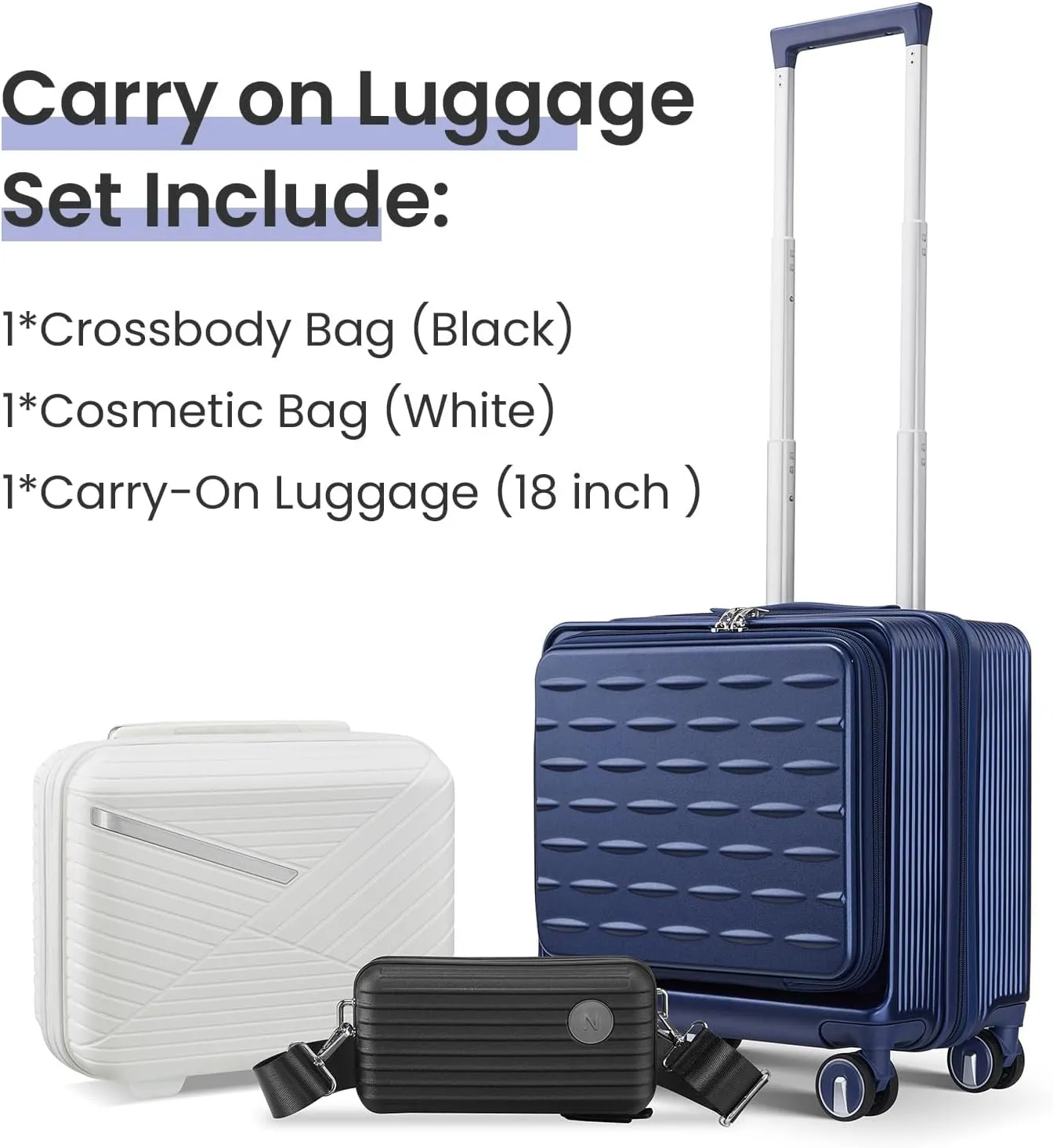18" Carry On Luggage with Front Open Door &Laptop Interlayer, Hard Shell Suitcase Built-In TSA Luggage Lock, Hardside Lightweight PC Travel Suitcase for Women Men with Spinner Wheels Navy Blue