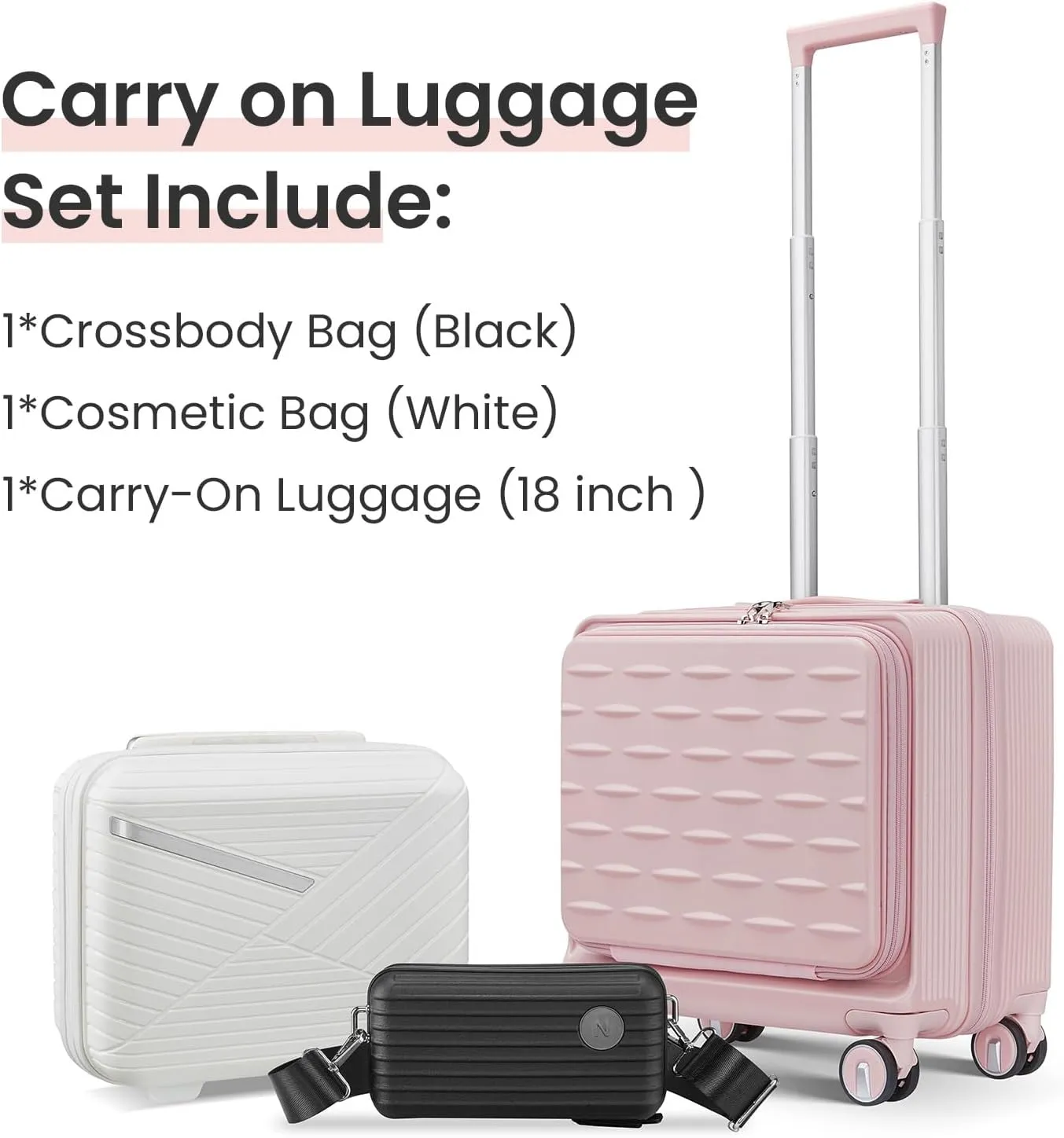 18" Carry On Luggage with Front Open Door &Laptop Interlayer, Hard Shell Suitcase Built-In TSA Luggage Lock, Hardside Lightweight PC Travel Suitcase for Women Men with Spinner Wheels Pink