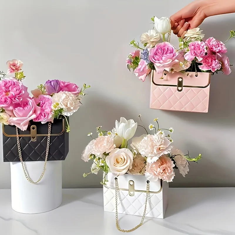 1pc Treat Bag, Paper Tote Bag, Metal Chain Storage Bag, Flowers Candy Biscuit Cookie Holiday Gift Bags, Gift Packing For Wedding Birthday Holiday Festivals Halloween Thanksgiving Christmas New Year