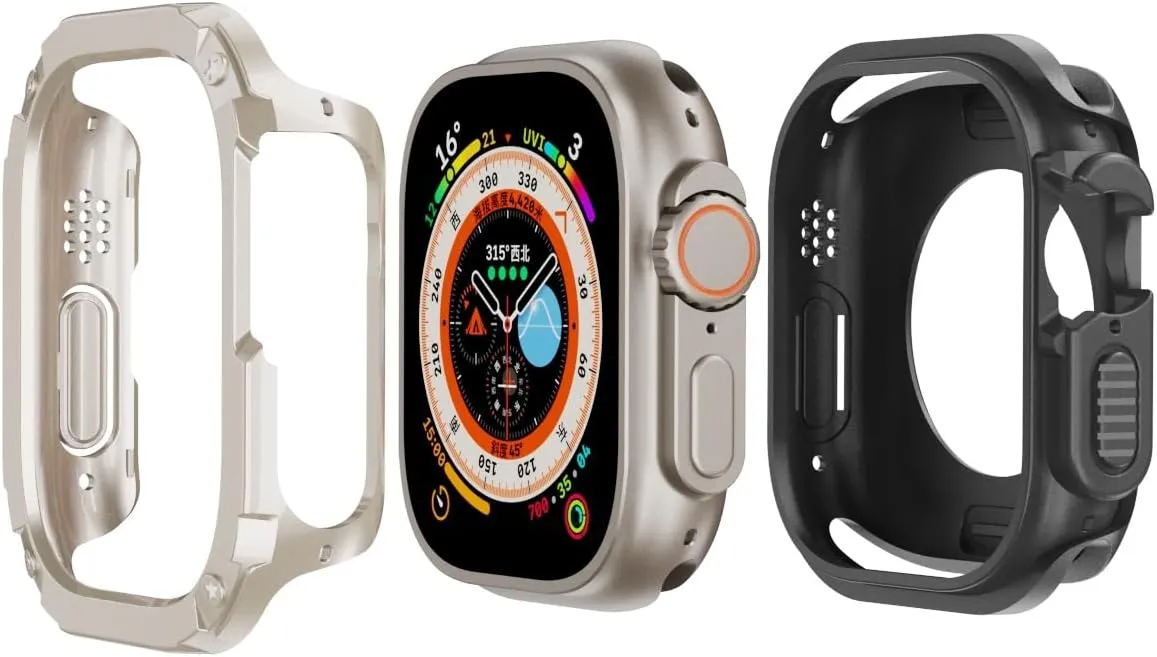 2 in 1 Case for Apple Watch Series 8/7/SE/6/5/4 Ultra 41mm 45mm 40mm 44mm 49mm TPU PC Shockproof Protector Bumper for iwatch