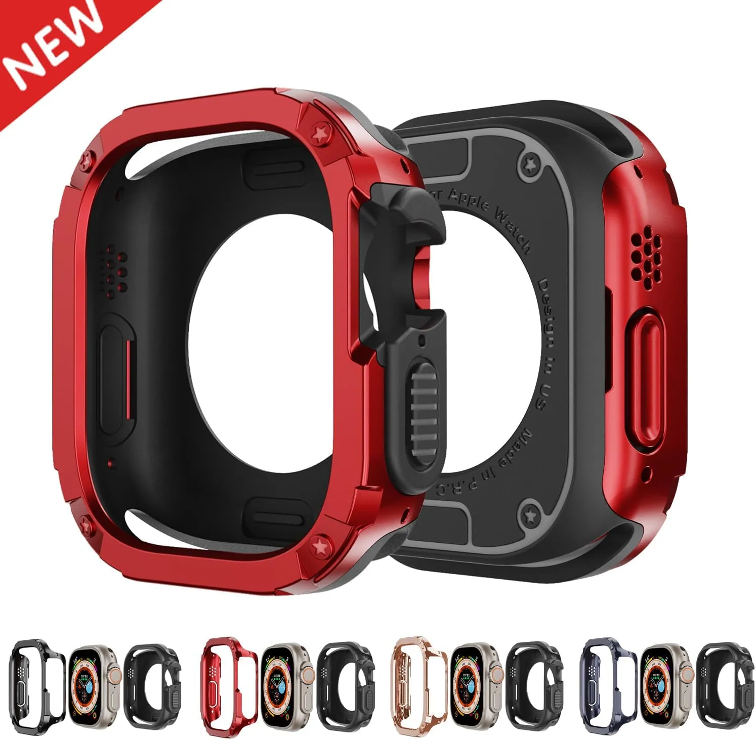 2 in 1 Case for Apple Watch Series 8/7/SE/6/5/4 Ultra 41mm 45mm 40mm 44mm 49mm TPU PC Shockproof Protector Bumper for iwatch