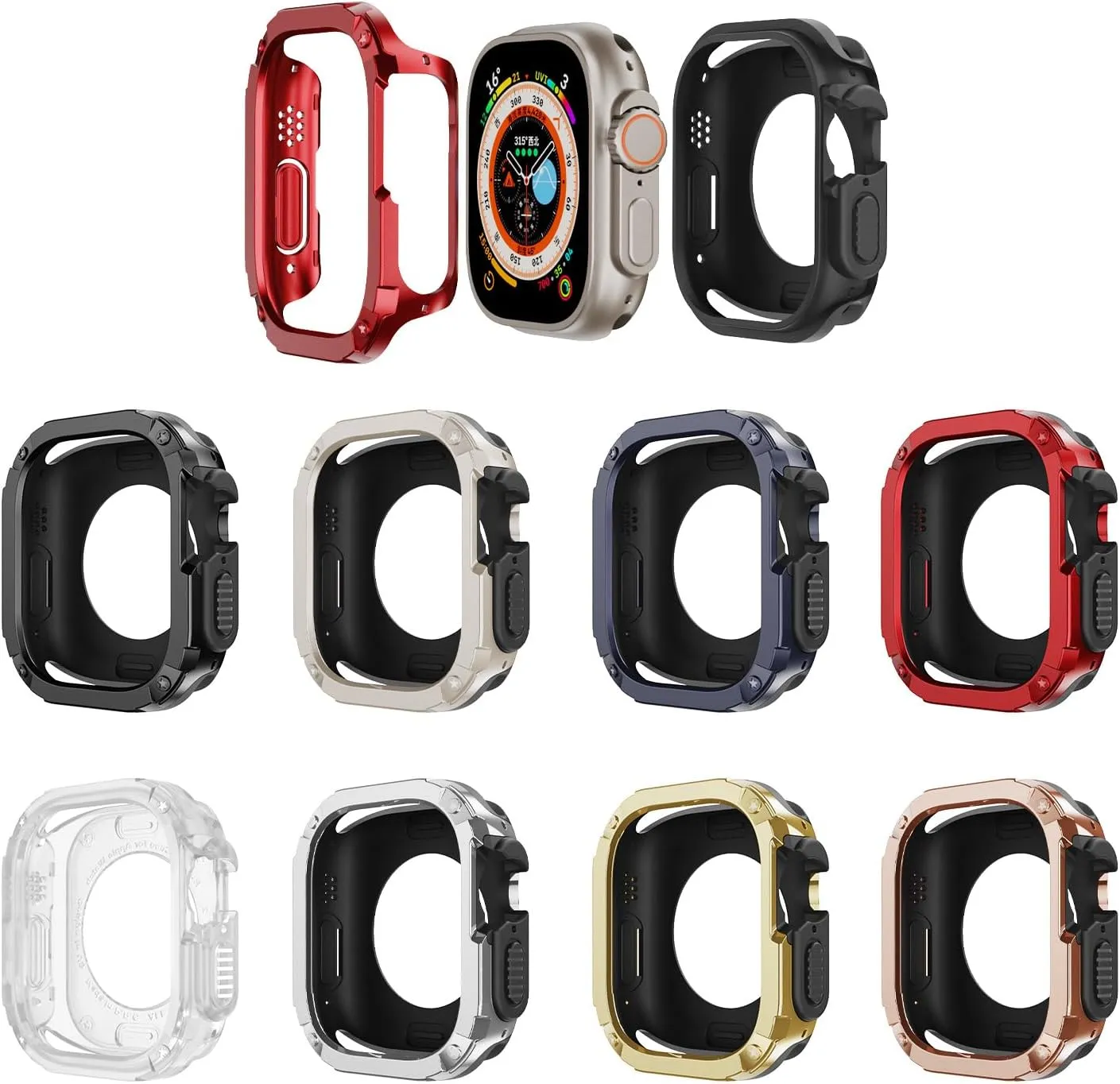 2 in 1 Case for Apple Watch Series 8/7/SE/6/5/4 Ultra 41mm 45mm 40mm 44mm 49mm TPU PC Shockproof Protector Bumper for iwatch