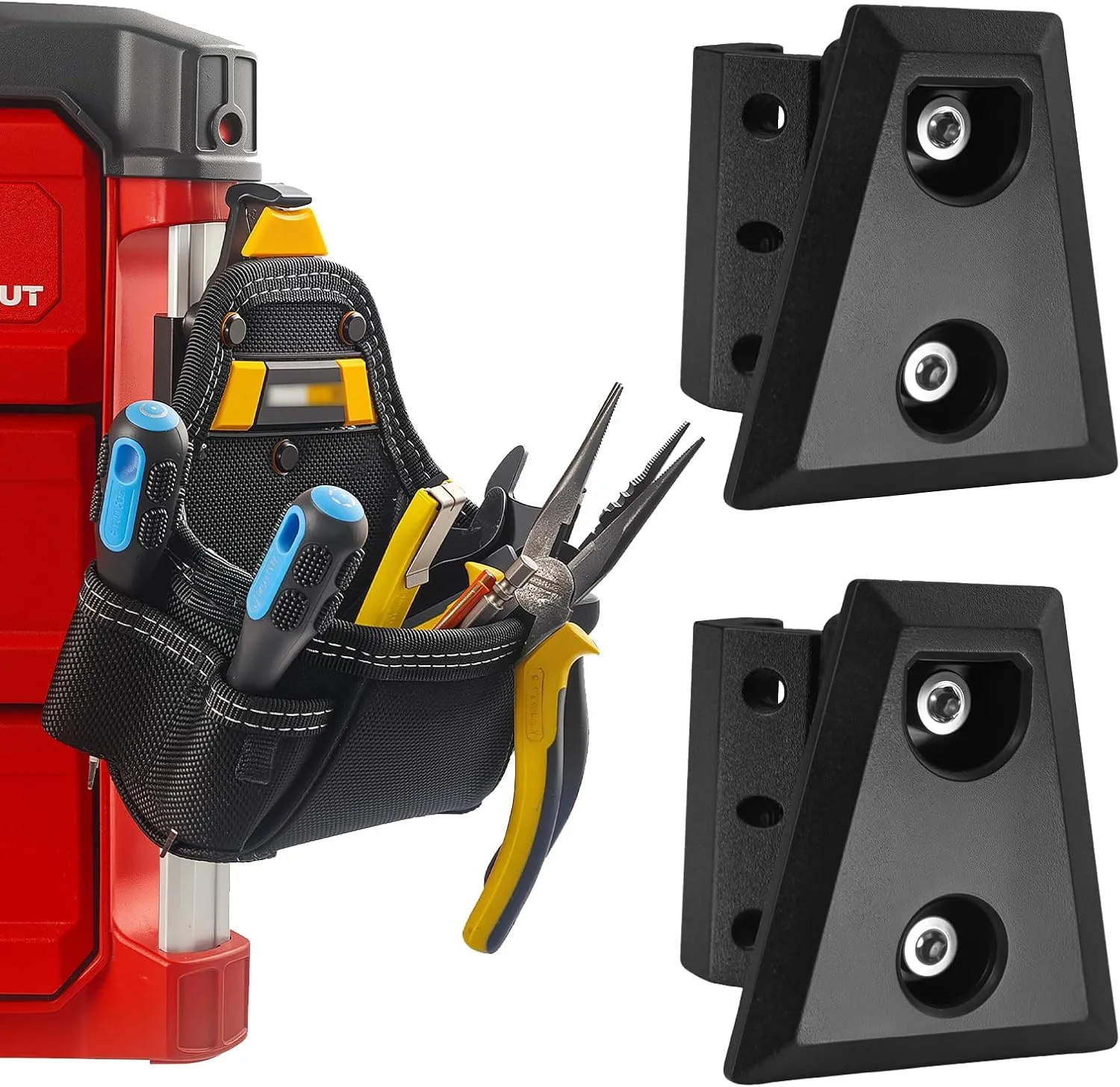 2 Pack Cliptech Holder Fit for ToughBuilt ClipTech Pouch,Packout Tool Pouch Holder Mounts Directly on the Toolbox,Corner Rail clips Including