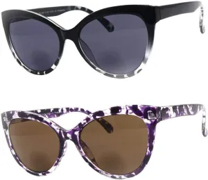 2 Pairs Nearly invisible Line Cateye Bifocal Reading Sunglasses for Women, Vintage Designer Sun Reader Glasses
