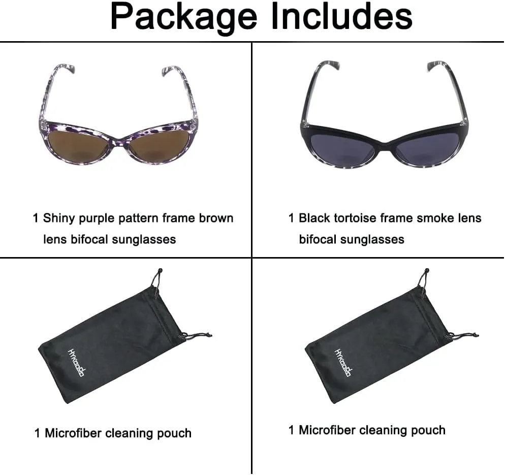 2 Pairs Nearly invisible Line Cateye Bifocal Reading Sunglasses for Women, Vintage Designer Sun Reader Glasses