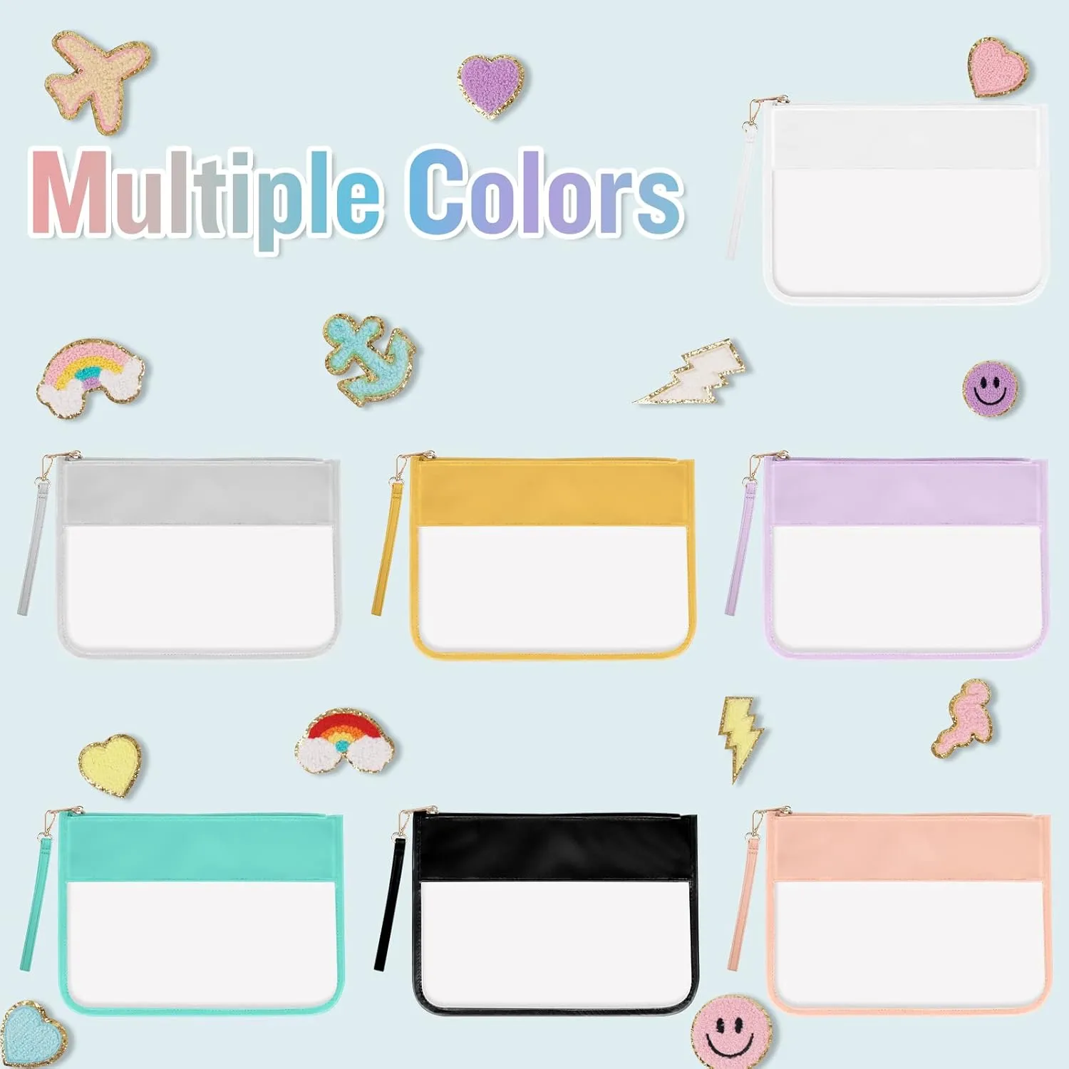 2 Pcs Clear PVC Flat Pouch, PU Travel Makeup Bag Clear Zipper Pouch with Wristlet, Small Clear Zipper Pouches for Travel Waterproof Portable Clear Toiletry Cosmetic Bag for Women Girls(Purple Pink)