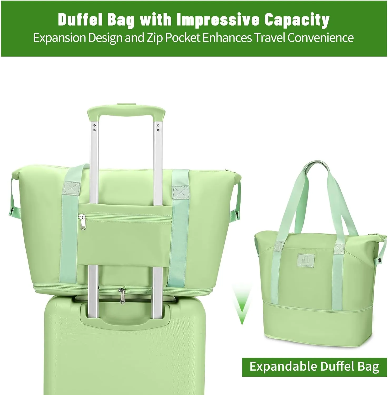 2 Piece Luggage Sets with Spinner Wheels Front Open Pocket, ABS PC Suitcase with TSA Lock & YKK Zipper, Carry On 20/24 inch Medium  Toiletry Bag Handbag, Light Avocado Green