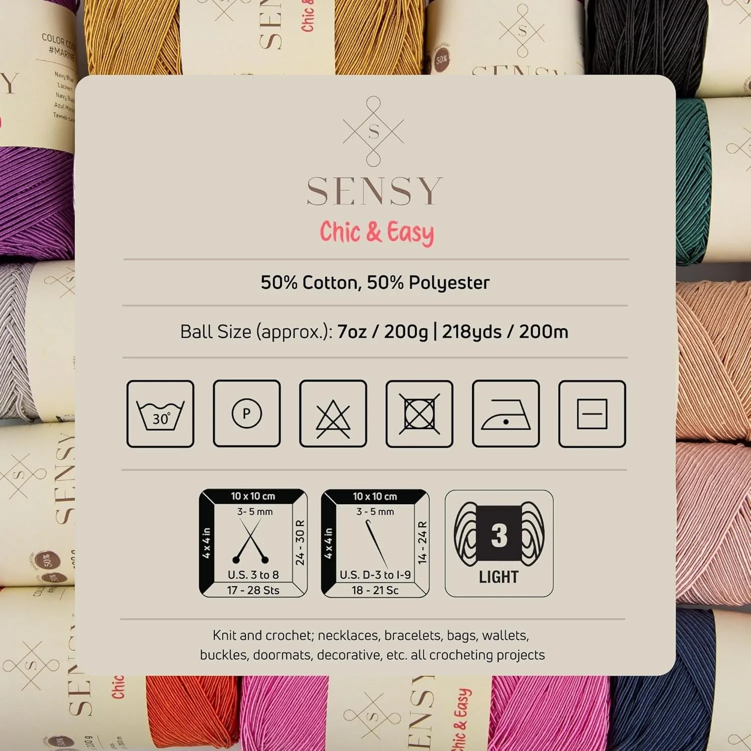 2 Skeins of Sensy Premium Chic & Easy 1.5mm 218 Yards 50% Cotton 50% Polyester Rope Crochet Bag Cord Crochet Thread (Mustard)