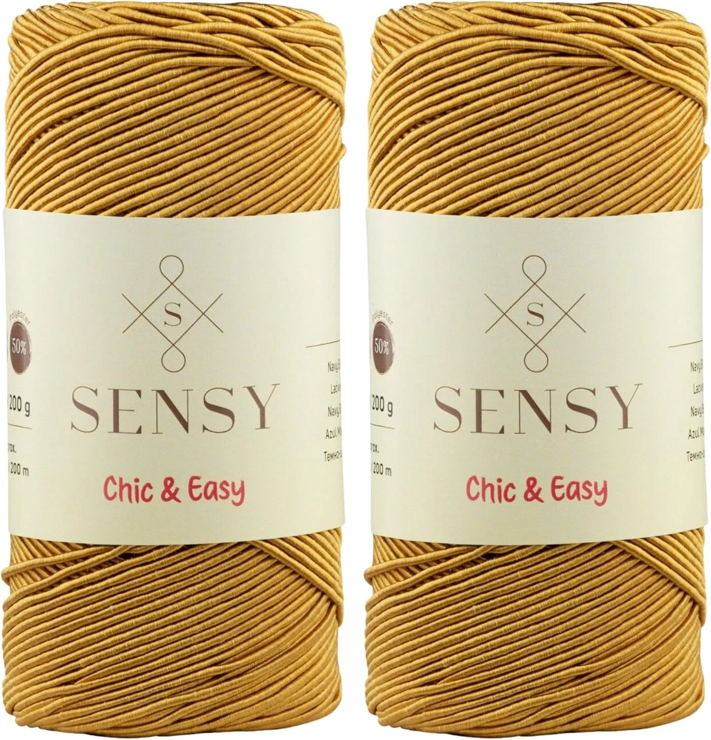 2 Skeins of Sensy Premium Chic & Easy 1.5mm 218 Yards 50% Cotton 50% Polyester Rope Crochet Bag Cord Crochet Thread (Mustard)