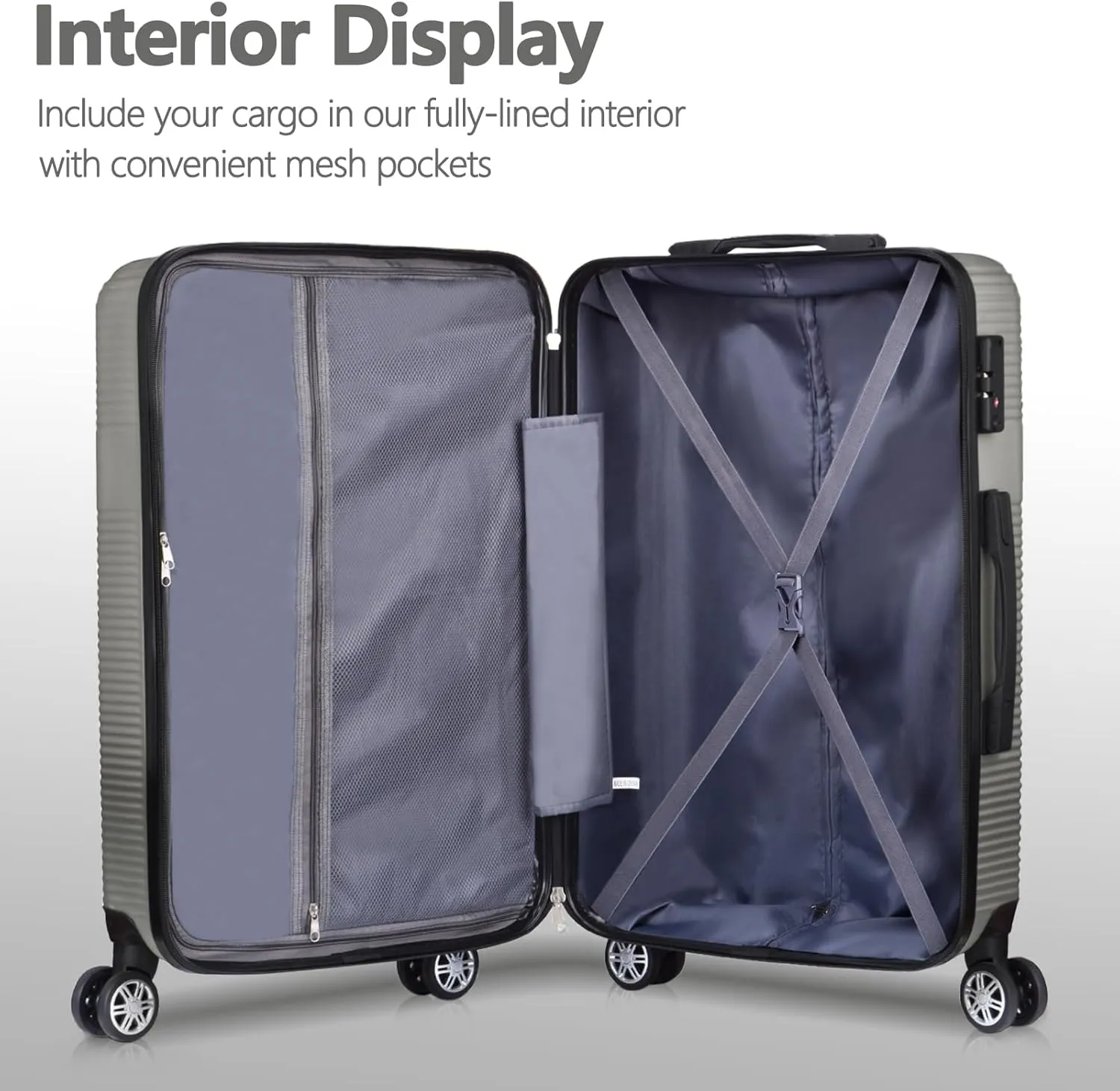 20 Inch Carry on Luggage 22x14x9 Airline Approved, Hard Shell Suitcase with Spinner Wheels, Lightweight Rolling Luggage for Travel,Silver Grey