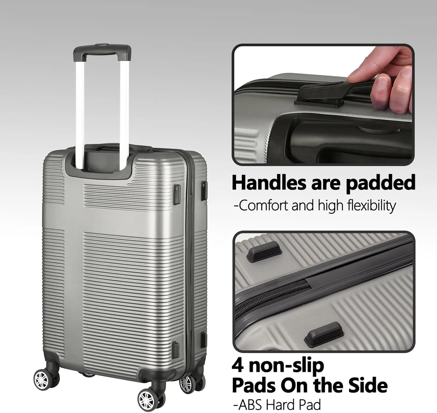20 Inch Carry on Luggage 22x14x9 Airline Approved, Hard Shell Suitcase with Spinner Wheels, Lightweight Rolling Luggage for Travel,Silver Grey