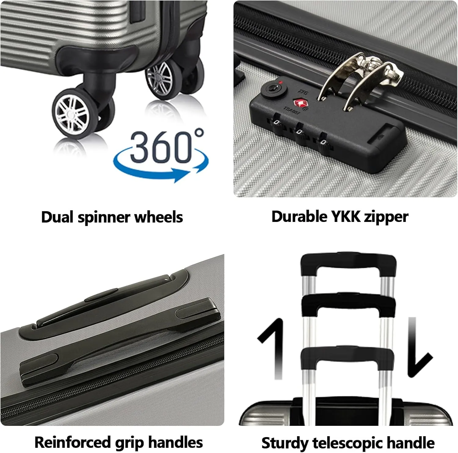 20 Inch Carry on Luggage 22x14x9 Airline Approved, Hard Shell Suitcase with Spinner Wheels, Lightweight Rolling Luggage for Travel,Silver Grey