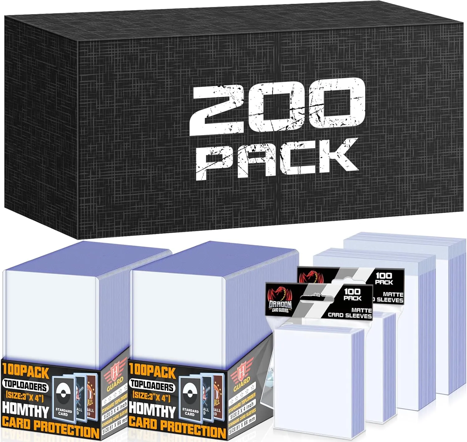 200ct Toploaders Cards Sleeves Bundle for Trading Cards, 200 TopLoaders and 400 Clear Soft Penny Card Sleeves fit for Baseball Cards, Football Crads, Sports Cards