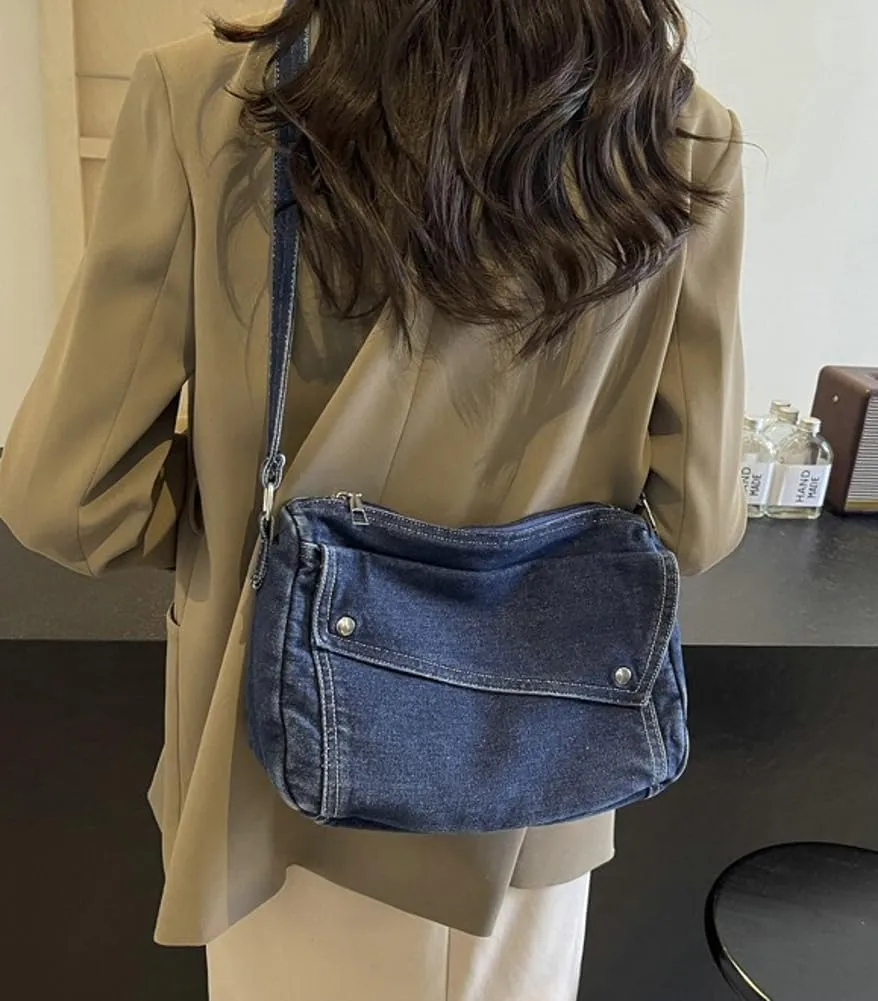 2025 Denim Shoulder Bag Trendy Jean Canvas Messenger Bag for Women Tote Bag Retro Crossbody Handbag